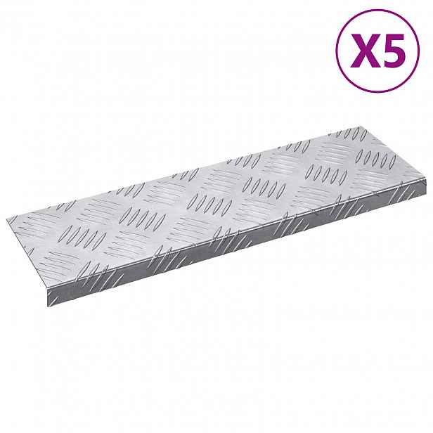 vidaXL Schodové nášlapy 5 ks 60 x 18 x 2,5 cm Stříbrná Hliník