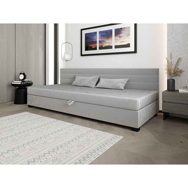 Čalouněná postel 80x195 KASANDRA BIZ 2 s úložným prostorem - světle šedá