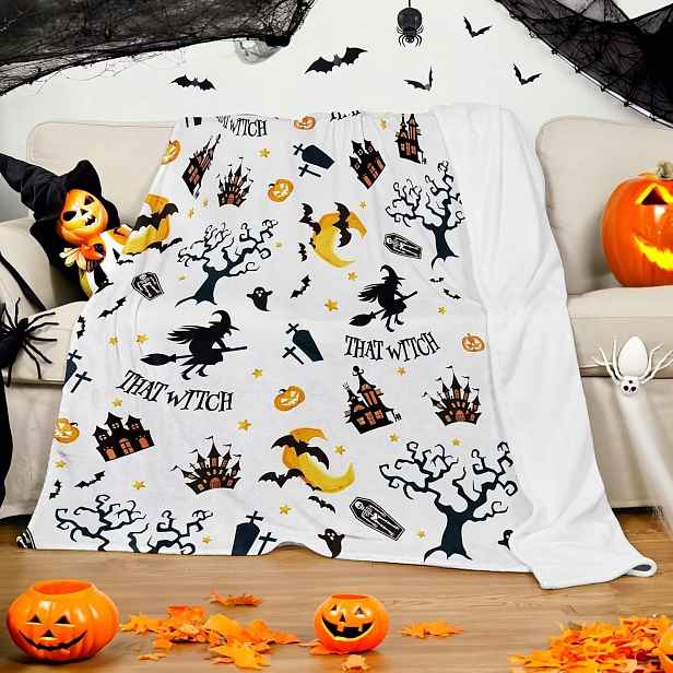 Halloweenská deka, lebka, měkký flanelový fleece, lehká, 130 x 150 cm