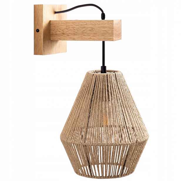 Nástěnná Lampa Hnědá Přírodní Šňůra E27 Jednobodové Dřevo Bambus
