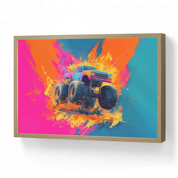 OnlyWow NÁSTĚNNÁ LAMPA S AKUMULÁTOREM Monster truck - Abstraktní - Stříkající barva - Barevné 60x40 cm