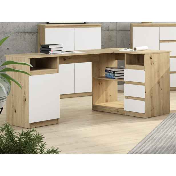 Rohový psací stůl Carlos, dub artisan/bílá