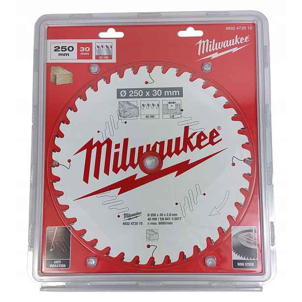 Pilový kotouč na dřevo 250 x 30 mm, 40 zubů Milwaukee 4932472015
