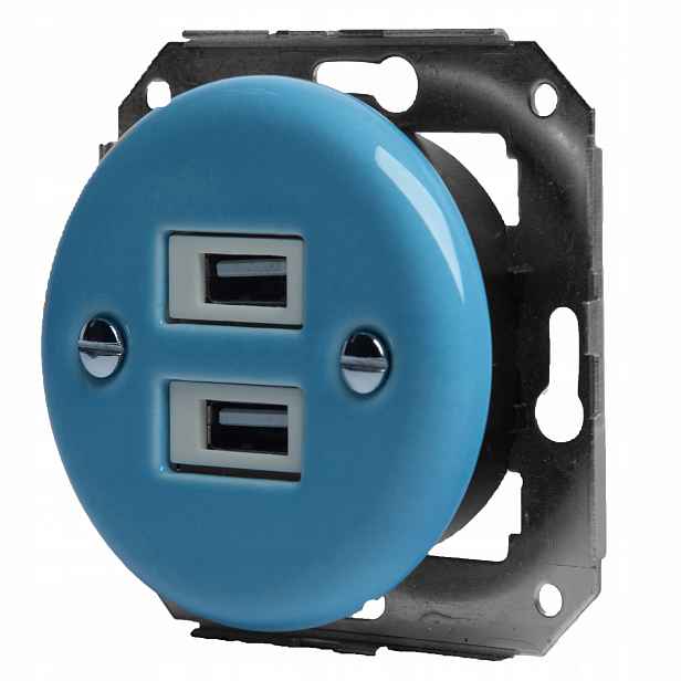 Keramická Zásuvka 2xUSB Retro Azurová Podomítka Pastel