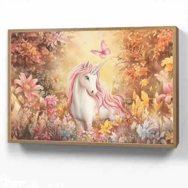 OnlyWow NÁSTĚNNÁ LAMPA S AKUMULÁTOREM Jednorožec - Květiny - Motýl - Růžová 100x70 cm