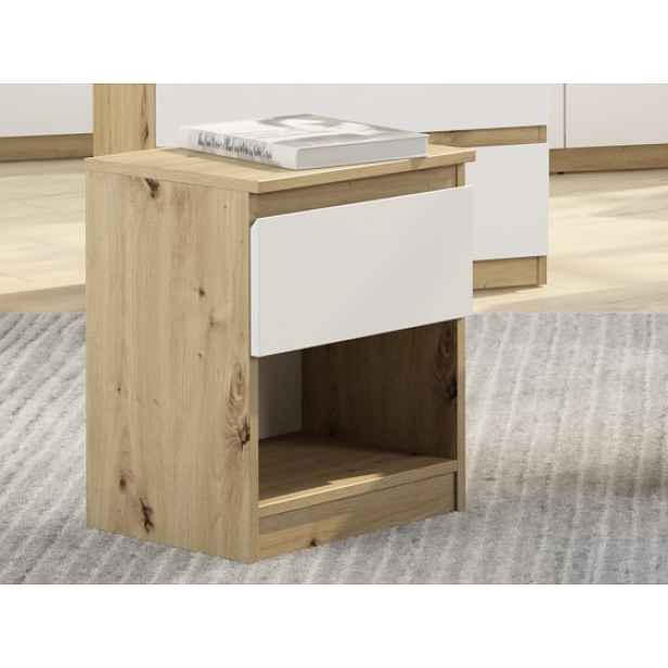 Skříňka/noční stolek Carlos 40 cm, dub artisan/bílá
