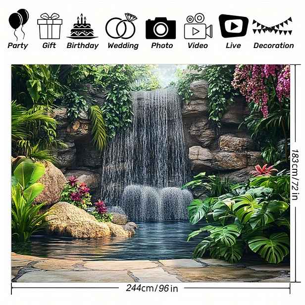 TEMU 1 ks Nástěnná dekorace Lush Garden Waterfall - Živý tropický design - Snadno zavěsitelná látková dekorace do obýváku, ložnice, kanceláře a