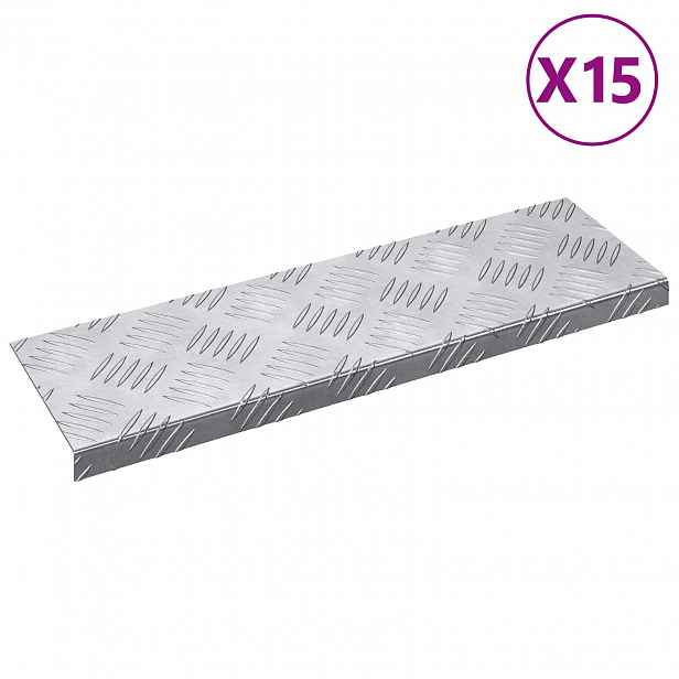vidaXL Schodové nášlapy 15 ks 60 x 18 x 2,5 cm Stříbrná Hliník