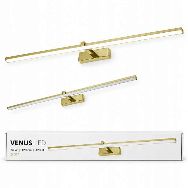 Zlatá Led lampa Venus 24W 120 cm nad zrcadlo do koupelny 4200K IP44 1640lm