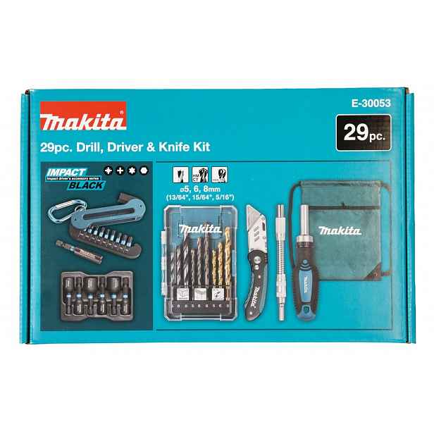 Makita Sada Příslušenství A Příslušenství E-30053 29 ks. Vrtáky Bity Šroubováky