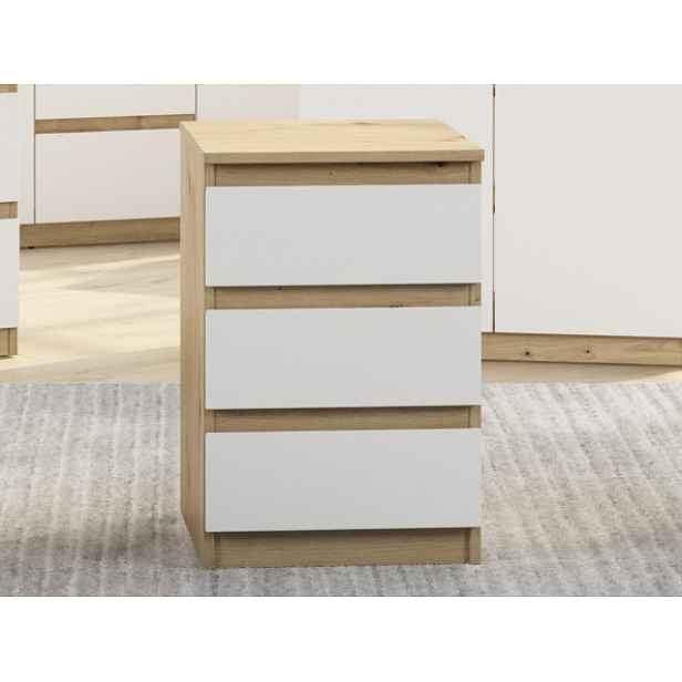 Skříňka/vysoký noční stolek Carlos 40 cm, dub artisan/bílá, 3 zásuvky