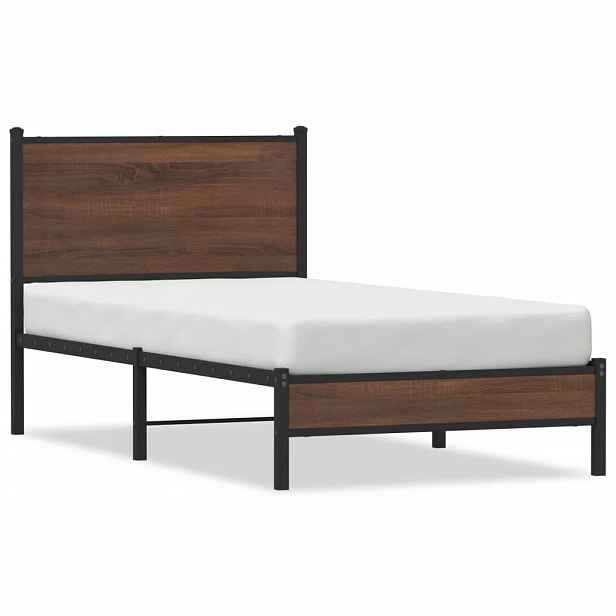 vidaXL Kovový rám postele bez matrace hnědý dub 90 x 190 cm