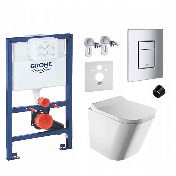 7v1 Podomítkový Wc set, rám Grohe 82 cm, Wc mísa Rim Omnires s tlačítkem