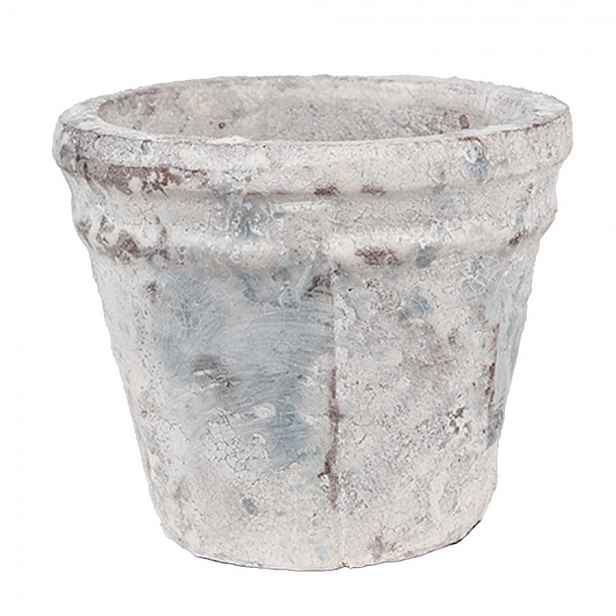 Bílo-šedý antik terakotový květináč Teracci S - Ø 10*8 cm Clayre & Eef