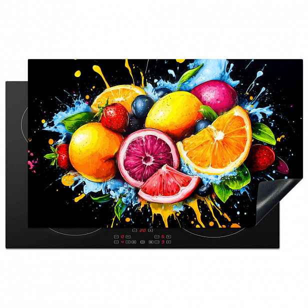MuchoWow KRYT NA INDUKČNÍ DESKU Ovoce - graffiti - barevné - pomeranč - jahoda - abstraktní 85x52 cm