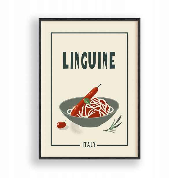 Plakát Linguine Obraz Kuchyně Italská Rámeček Dřevěný Černý 30x42 cm