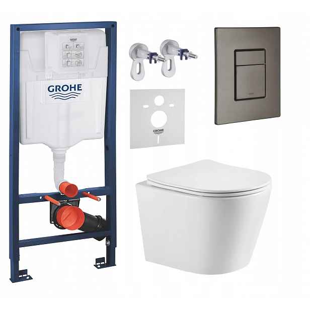 Podomítkový Wc set Grohe s mísou Jess a tlačítkem grafit, kartáčovaný