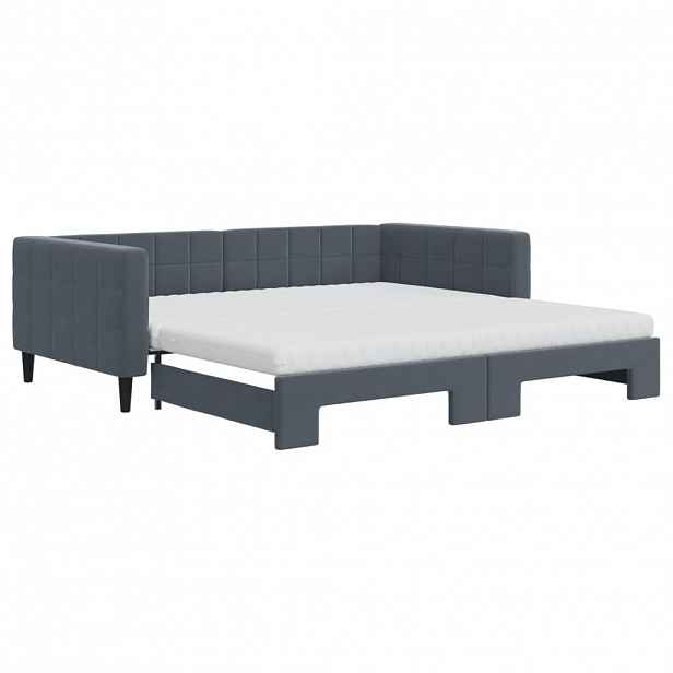 vidaXL Válenda s přistýlkou a matracemi tmavě šedá 100 x 200 cm samet
