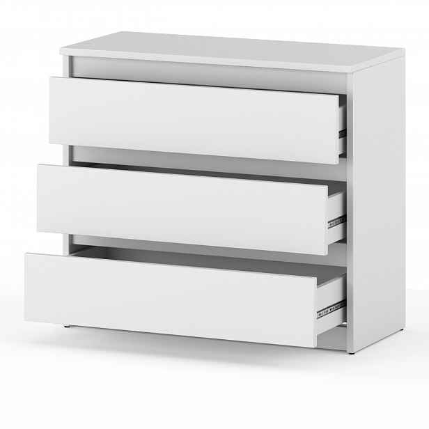 Bílá Komoda Se 3 Zásuvkami 80 CM Moderní Prostorná Skříňka Do Obývacího Pokoje Loft