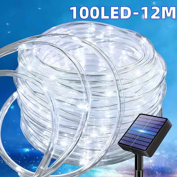 TEMU Solární pohádkové lankové světlo, 50/100/200/300 LED průhledná trubičková světla, řetěz pohádkových světel s 12 blikajícími režimy, vhodné pro