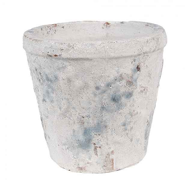 Bílo-šedý antik terakotový květináč Teracci M - Ø 12*11 cm Clayre & Eef