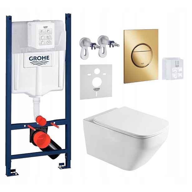 Grohe podomítková nádržka se zlatým tlačítkem a Wc mísou Imprese Naron