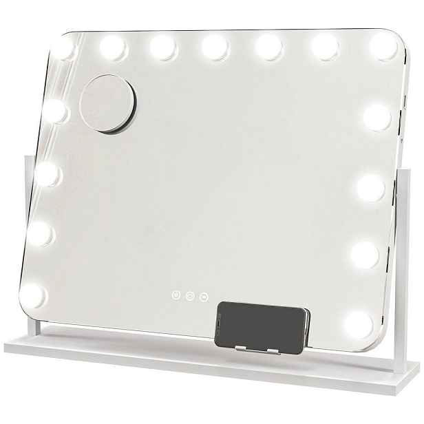 HOMCOM HOLLYWOOD Zrcadlo s osvětlením 62,5 x 52 cm Kosmetické zrcadlo s 15 LED diodami