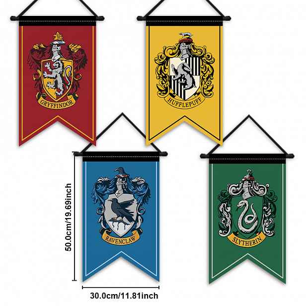 TEMU 2D ploché, 2D ploché - 2D ploché, 2D ploché - 2D ploché bannerové závěsy, 4 ks bannerů s Harryho Pottera, polyester, bannerové závěsy s