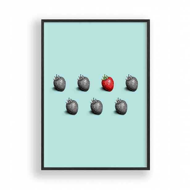 Obraz Jahoda Pop Art Plakát Rámeček Dřevěný Černý 30x42 cm