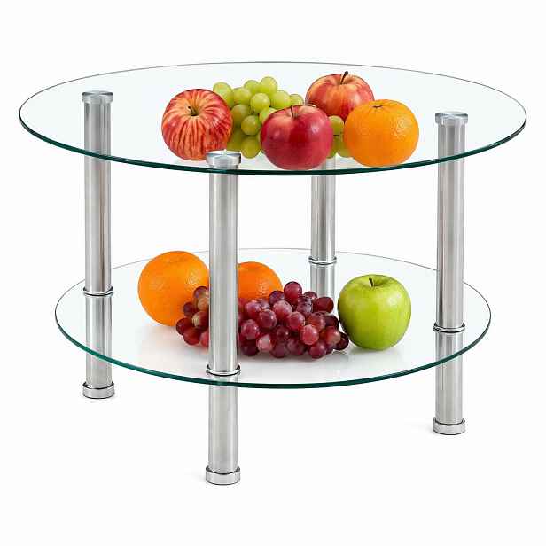 STILVORA KONFERENČNÍ STŮL stříbrný se 2 úrovněmi skleněné desky v lehce luxusním designu do obýváku 70x70x42 cm