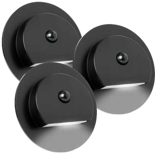 3X Černá Led Schodišťová Lampa, Schodišťové Osvětlení, Senzor Pohybu Soumraku