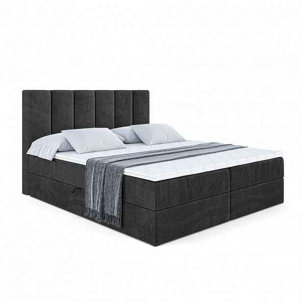 ALTDECOR AMERICKÁ postel s matrací H3 a lamelovým roštem – BOXI1 – 200 x 200 cm, černá