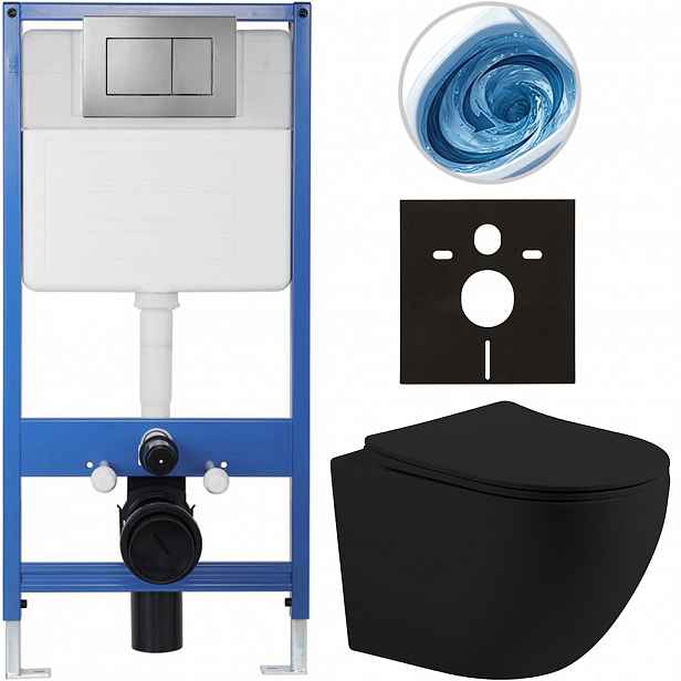 Kompletní WC set Profi/Cesso - černá matná - WC tlačítko Classic/Tmavě šedá - předstěnová instalace - 49x36 cm - 605750