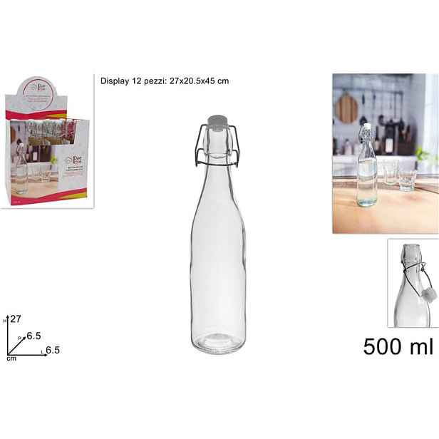 PROHOME - Láhev skleněná 500ml s patentem