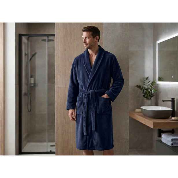 Pánský mikroplyšový župan VELVET TOUCH, námořnicky modrý
