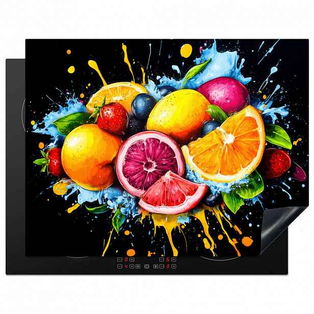 MuchoWow KRYT NA INDUKČNÍ DESKU Ovoce - graffiti - barevné - pomeranč - jahoda - abstraktní 77x59 cm