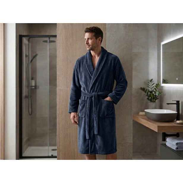 Pánský mikroplyšový župan VELVET TOUCH, tmavě modrošedý