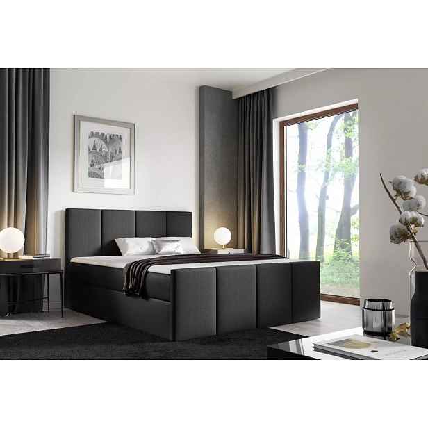 Postel s matrací a roštem LOLA - 140x220, černá + topper ZDARMA