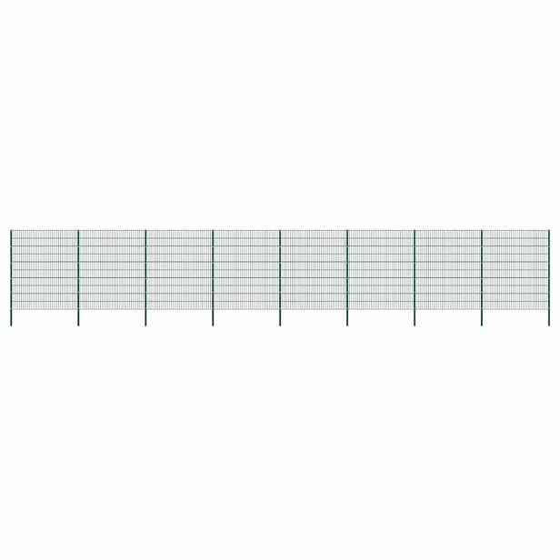 vidaXL Plotový panel se sloupky železný 1385 x 200 cm zelený