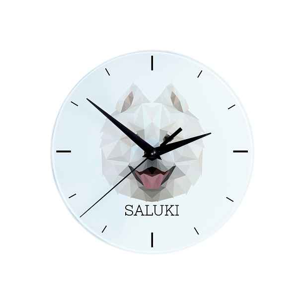 Samojed skleněné závěsné nástěnné hodiny s geometrickým psem