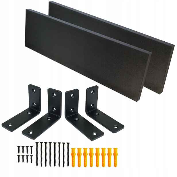 2x Nástěnná police černá 650 mm, laminovaná deska, formát nábytku držák
