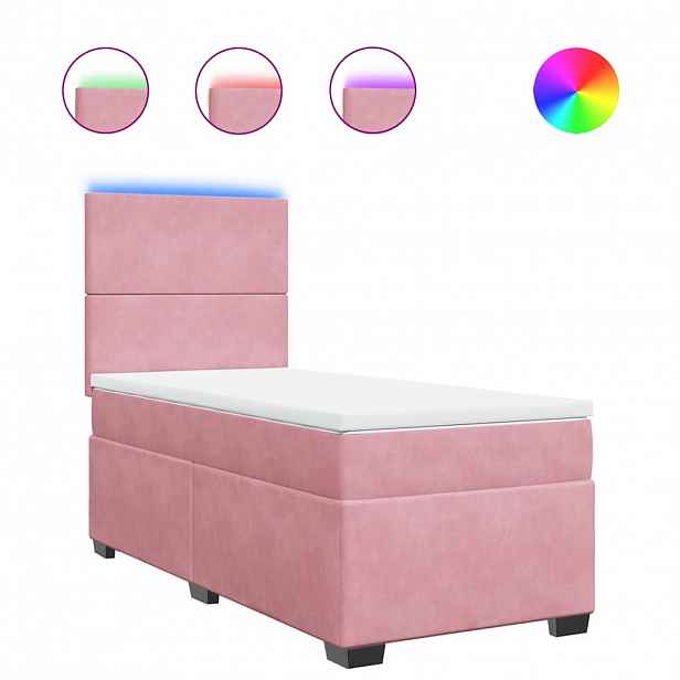 vidaXL Box spring postel s matrací růžová 90x190 cm samet
