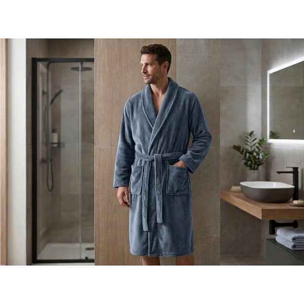 Pánský mikroplyšový župan VELVET TOUCH, modrošedý