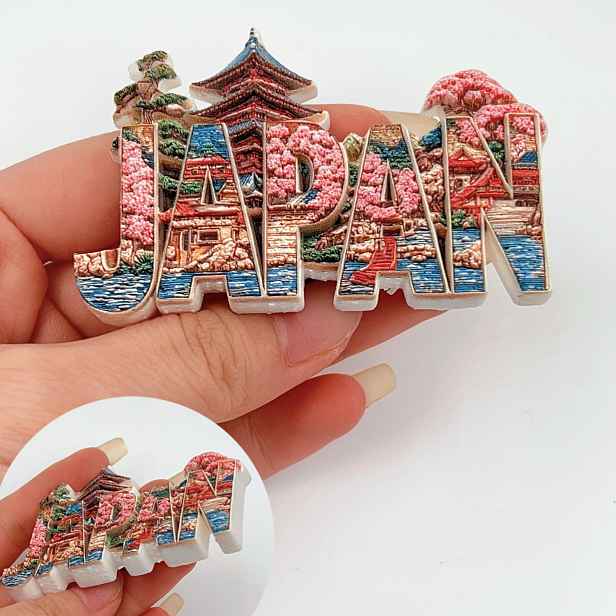 TEMU 1ks Japonská miniaturní krajina města, magnet na lednici, třešňový květ, 3D, exkluzivní kreativní reliéfní pryskyřičné řemeslo, vysoce kvalitní