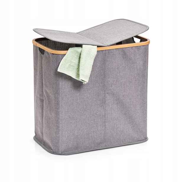 Zeller Koš na špinavé prádlo třídící šedý, polyester, bambus 53,4x33x50cm
