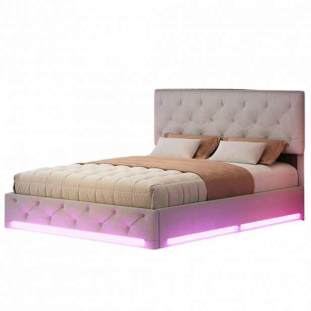 SHOPENTRA ČALOUNĚNÁ postel 140/200 cm béžová s úložným prostorem a LED osvětlením