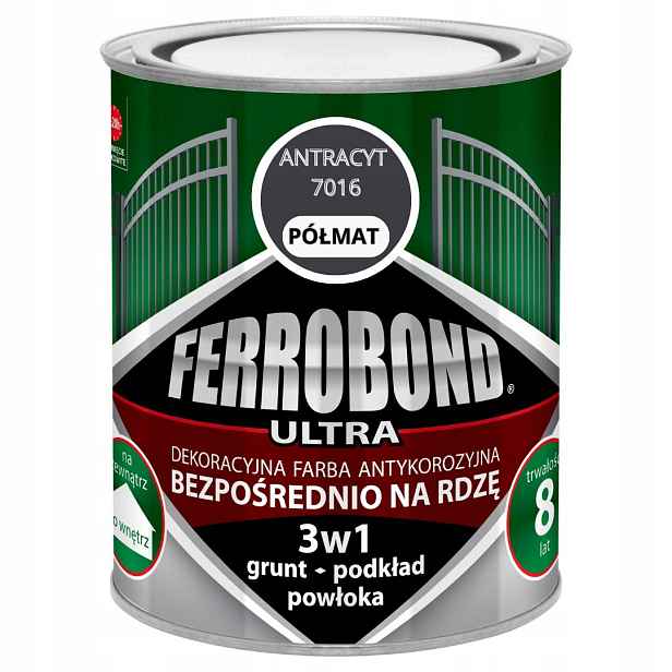 Barva na železo a litinu Rdzę, antikorozní, antracit, Polomat 2,5L