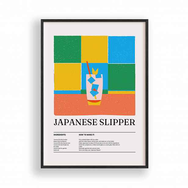 Obraz Koktejl Japanese Slipper Plakát Rámeček Dřevěný Černý 30x42 cm