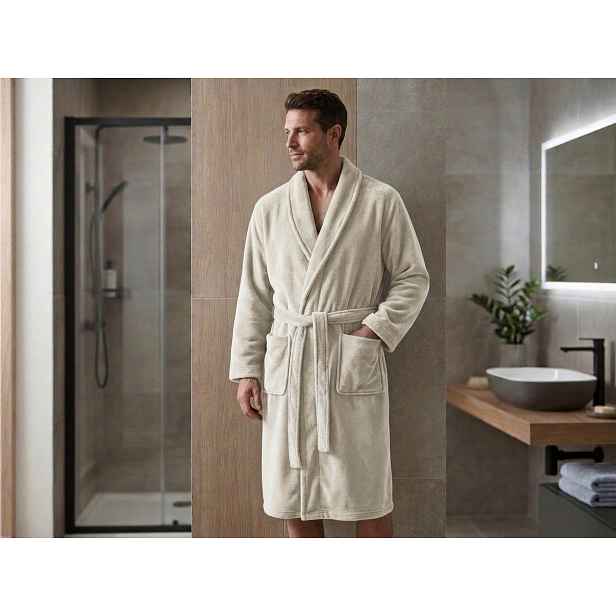 Pánský mikroplyšový župan VELVET TOUCH, světle béžový