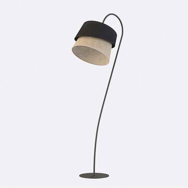 Podlahová lampa Canva LP1 černá, ratan a tkanina, 160 cm, E27